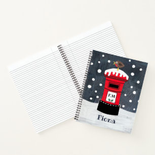 Personalised Cute Christmas Post Box & Robin Notebook