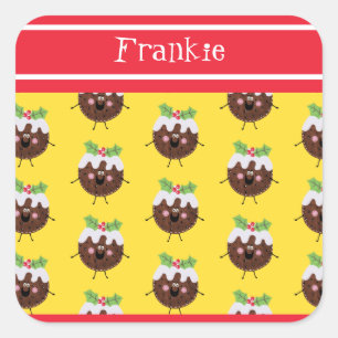 Personalised Cute Christmas Pudding Square Sticker