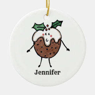 Personalised Cute Christmas Pudding Tree Ceramic Ornament