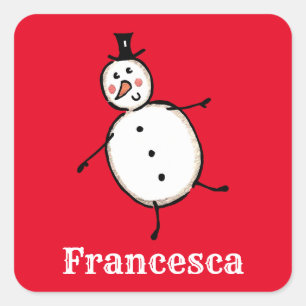Personalised Cute Christmas Snowman Square Sticker