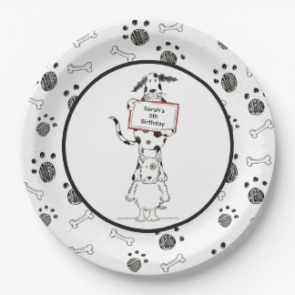 Personalised Cute Dog Acrobats Birthday Paper Plate