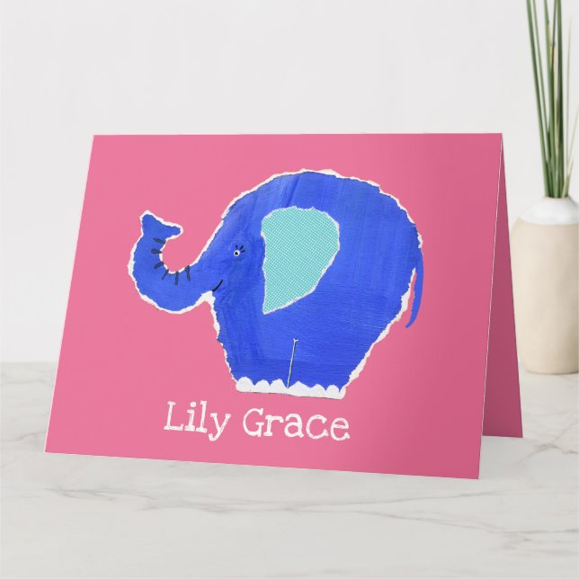 Personalised Cute Elephant Birthday Greetings Card (Front)