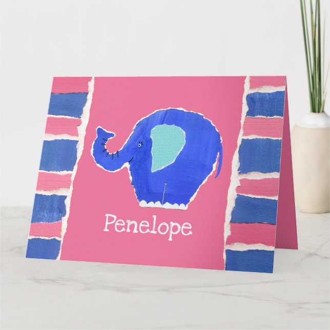 Personalised Cute Elephant Birthday Greetings Card (Front)