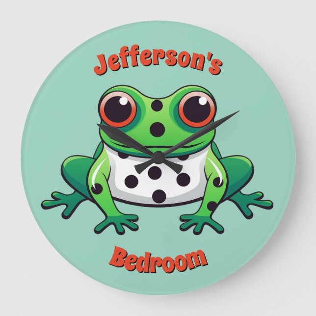 Personalised Cute Green Polka Dot Wall Clock (Front)