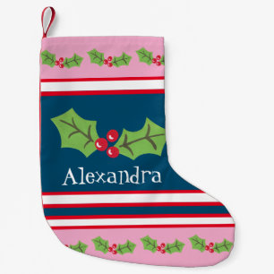 Personalised Cute Holly & Berries Small Christmas Stocking