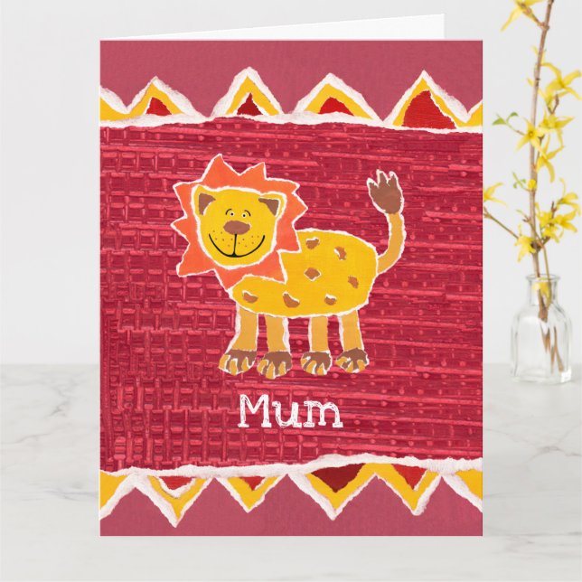 Personalised Cute Lion Mother's Day Card (Yellow Flower)