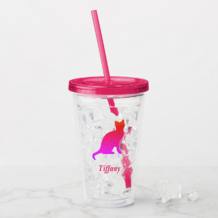 Personalised cute ombre cat acrylic tumbler