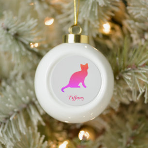 Personalised cute ombre cat  ceramic ball christmas ornament