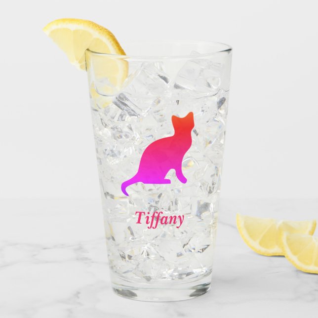 Personalised cute ombre cat  glass (Front Ice)