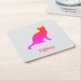 Personalised cute ombre cat  square paper coaster
