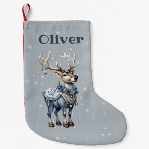 personalised cute reindeer small christmas stocking