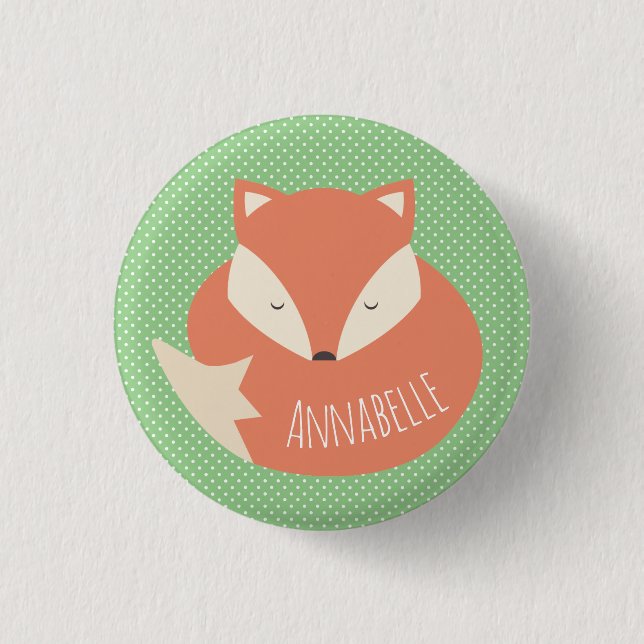 Personalised Cute Sleeping Fox 1 Inch Round Button (Front)