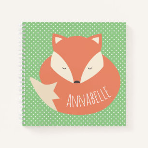 Personalised Cute Sleeping Fox and Dots Notebook