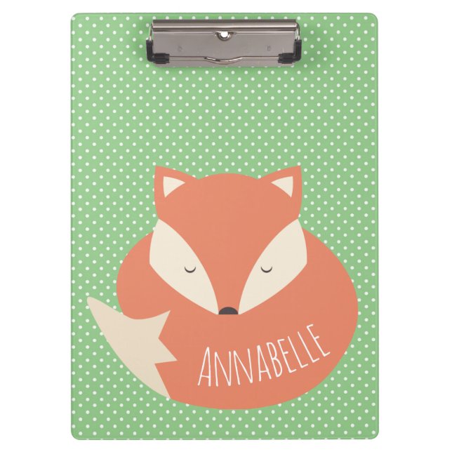 Personalised Cute Sleeping Fox Clipboard (Front)