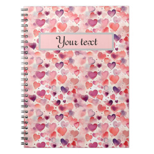 Personalised cute watercolor hearts romantic notebook
