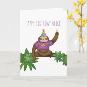 Personalised cute yogi sloth birthday card