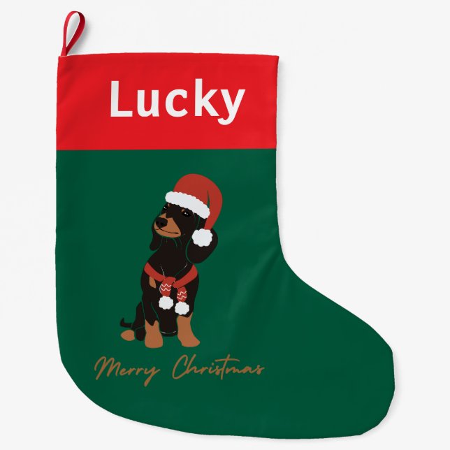 Personalised Dachshund pet christmas wishes Large Christmas Stocking (Front)
