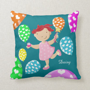 Personalised Daisy Cupcake Heart Balloons Kids Throw Pillow