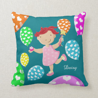 Personalised Daisy Cupcake Heart Balloons Kids Throw Pillow