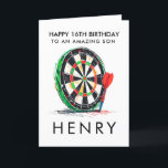 Personalised Dartboard Birthday Card<br><div class="desc">Celebrate a special birthday with this bold and playful dartboard card, personalised with any name, age, and relation! Featuring a vibrant dartboard design and striking red dart, it’s perfect for anyone who loves darts or sporty themes. Whether it’s your son, grandson, nephew, or friend, this card hits the bullseye every...</div>