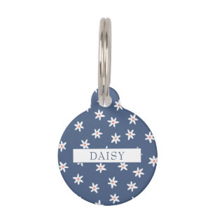 Personalised Deep Violet and White Daisy Patterned Pet Tag