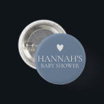Personalised Denim Blue Dusty Blue Baby Boy shower 1 Inch Round Button<br><div class="desc">Denim Dreams Baby Shower Collection - where denim and dusty blue earthy tones unite with trendy calligraphy. Tailor-made for boy baby showers,  this theme encompasses invites,  signs,  games,  and charming paper decor. Embrace rustic elegance with a modern twist today! #zazzlemade</div>