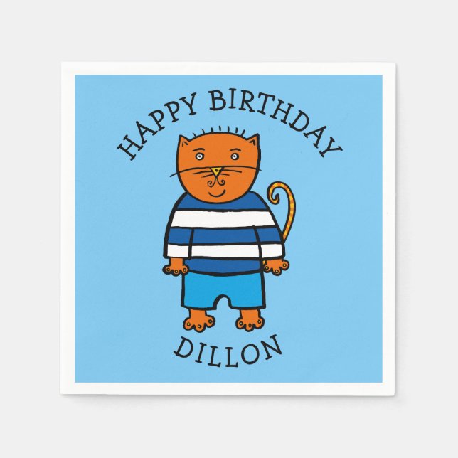 Personalised Dillon the Cat Napkin (Front)