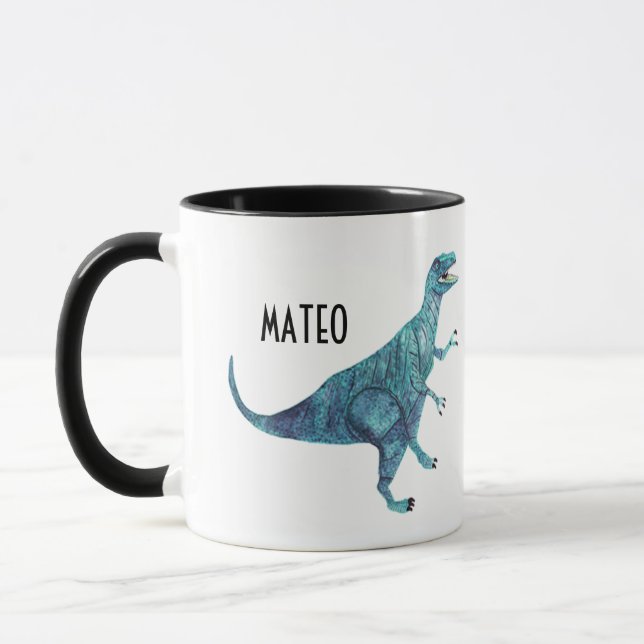 Personalised dinosaur with name mug (Left)
