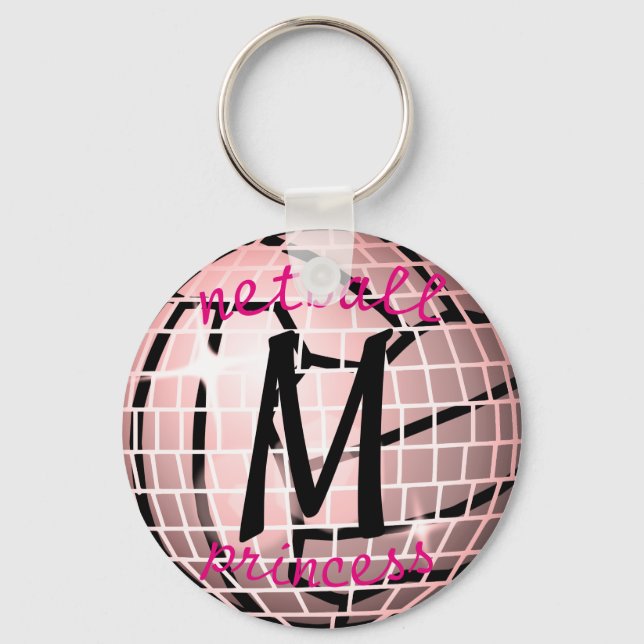Personalised Disco Ball Design Netball Theme Keychain (Front)