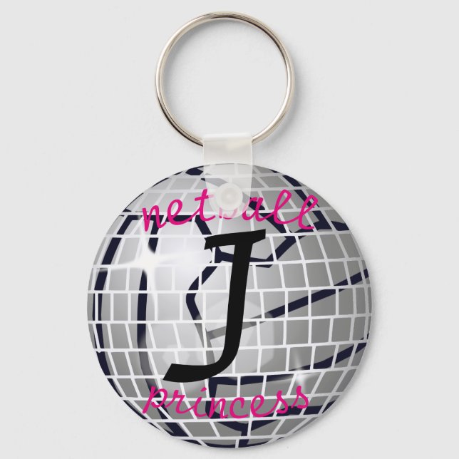 Personalised Disco Ball Print Netball Princess Keychain (Front)