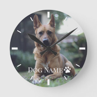 Personalised Dog or Puppy Photo Name Paw Vintage Round Clock