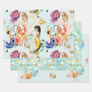 Personalised Dreamy Mermaid & Mermaid scales Wrapping Paper Sheet