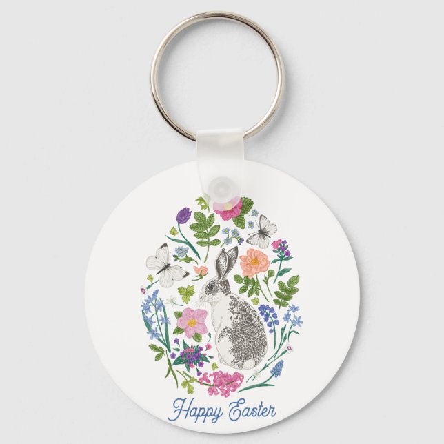 Personalised Easter Bunny and Flower  Keychain (Front)