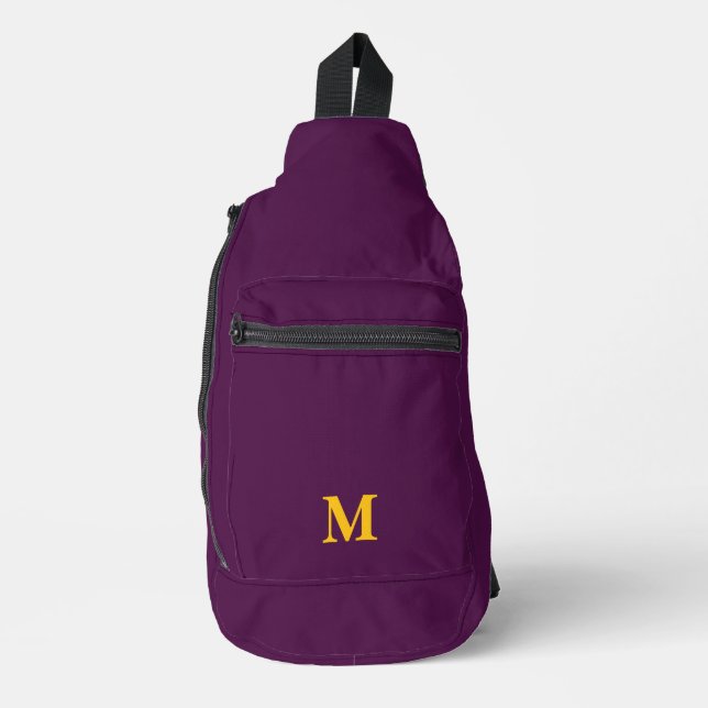 Personalised eggplant purple solid plain  sling bag (Front)