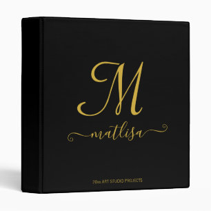 Personalised Elegant Black & Gold Script Monogram  Binder