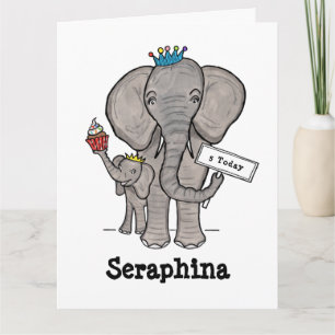 Personalised Elephant and Baby Birthday Card
