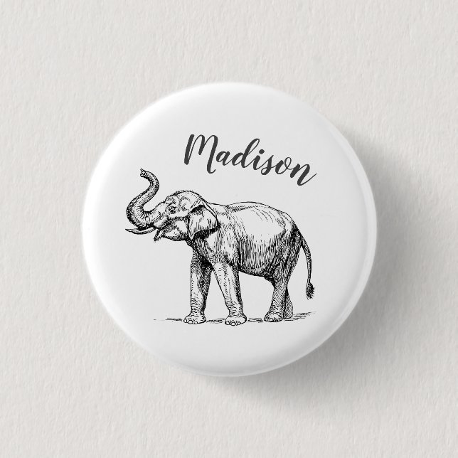 Personalised elephant badge 1 inch round button (Front)