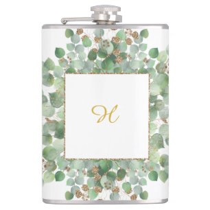 PERSONALISED EUCALYPTUS WHITE GOLD STAINLESS  HIP FLASK