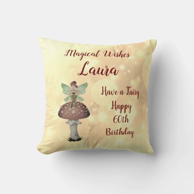 Personalised Fairy design Happy 60th Birthday Throw Pillow (Front)