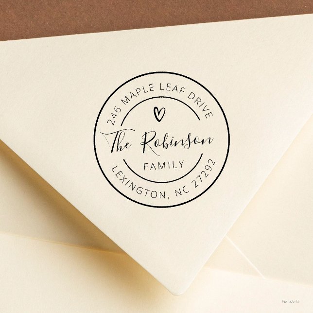 Personalised Family Address Round Little Heart Rubber Stamp (Personalised Family Address Round Little Heart Rubber Stamp with little cute heart)