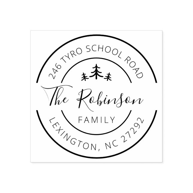 Personalised Family Address Round Pine Tree Rubber Stamp (Imprint)