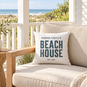 Personalised Family Beach House Established Year Throw Pillow