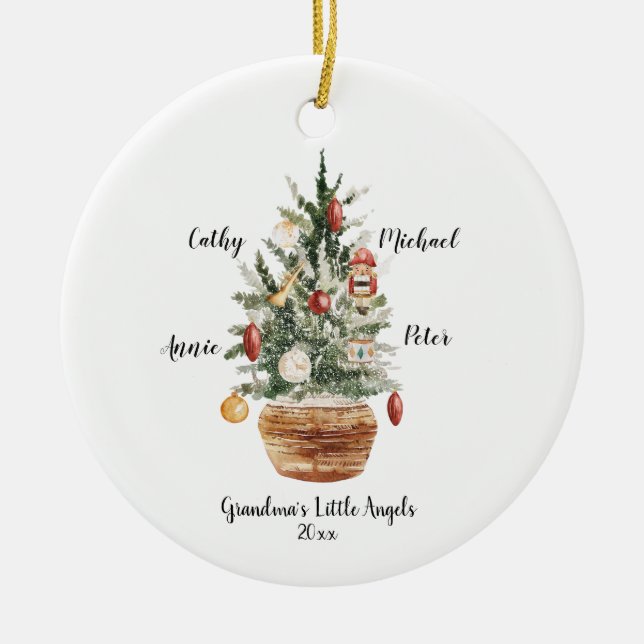 Personalised Family Grandchildren Christmas Tree C Ceramic Ornament (Front)