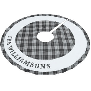 Personalised family name Black and White Tartan Brushed Polyester Tree Skirt