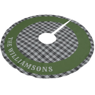Personalised family name Green Black White Tartan Brushed Polyester Tree Skirt