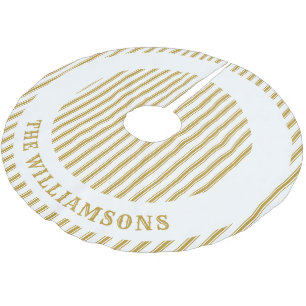 Personalised family name Ochre Mustard Striped Brushed Polyester Tree Skirt