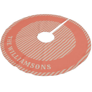 Personalised family name Orange Cream Striped Brushed Polyester Tree Skirt