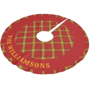 Personalised family name Orange Yellow Tartan Brushed Polyester Tree Skirt