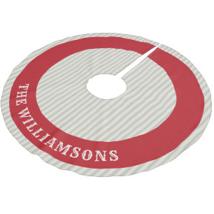 Personalised family name Red and White Striped Brushed Polyester Tree Skirt