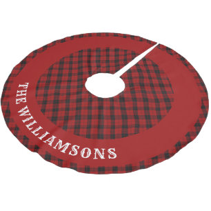 Personalised family name Red Black Tartan Brushed Polyester Tree Skirt